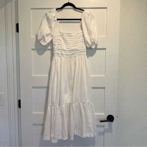 Abercrombie & Fitch White Midi Dress with Puff Sleeves